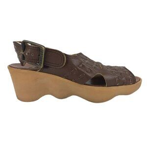 Famolare Womens Brown Get Up Leather Adjustable Wedge‎ Slingback Sandal US 4M